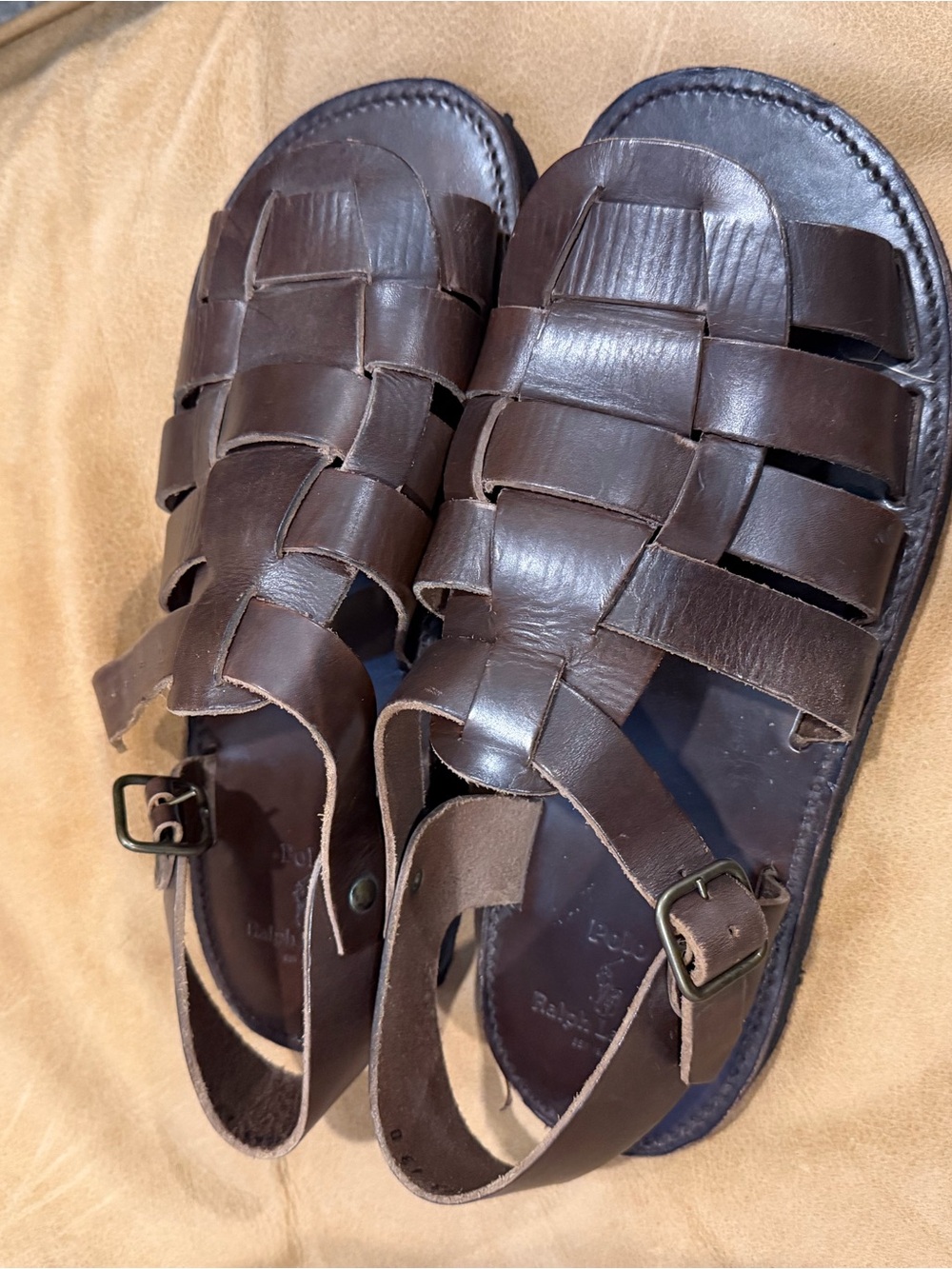 Polo by Ralph Lauren Brown Woven Leather Fisherman Sandals 13D